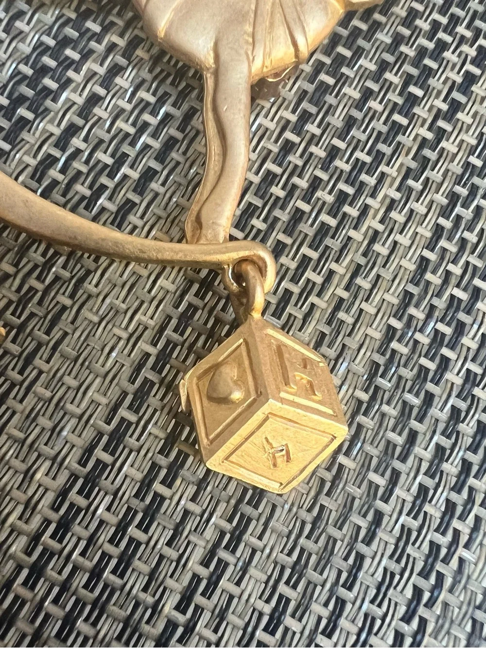 Gold Horse Carousel Brooch with Train & Block Charms